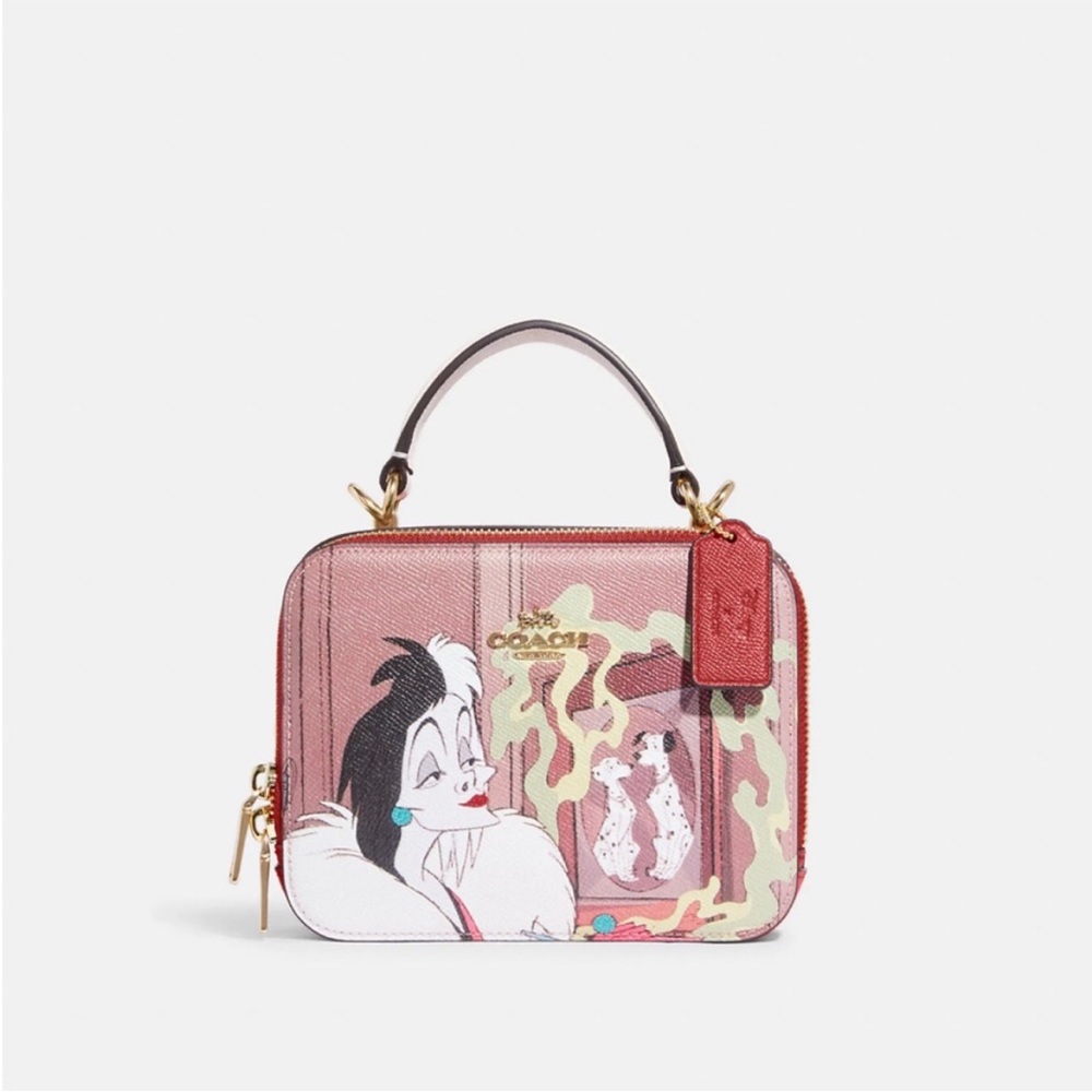 Disney x Coach Box Crossbody with Cruella Motif Handbag Purse